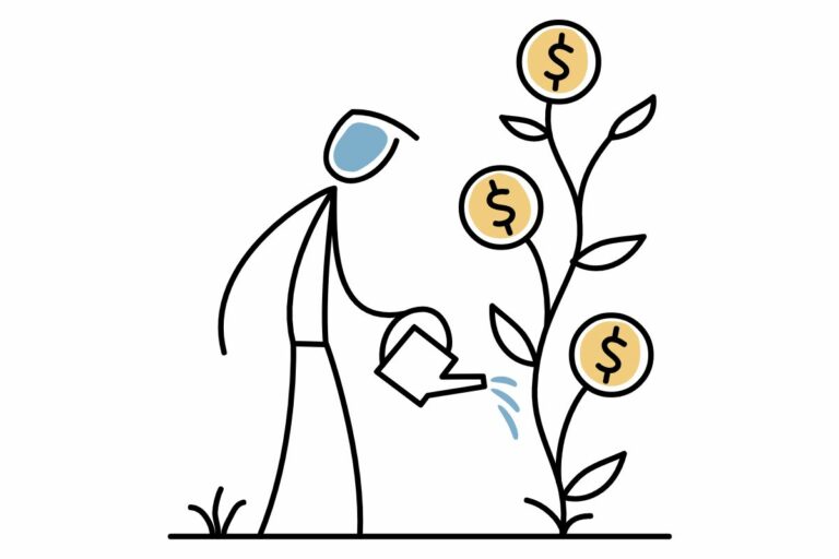 Illustration of person watering a money plant