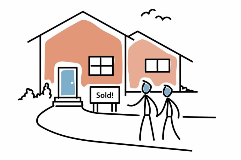 Mortgage illustration with two people in front of house